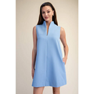 Mini Dress Stand Collar Slit V-Neck Sleeveless