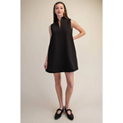 Mini Dress Stand Collar Slit V-Neck Sleeveless
