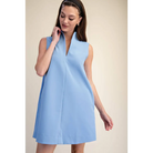 Mini Dress Stand Collar Slit V-Neck Sleeveless - M / Blue