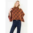Mock Neck Chain Print Jacquard Poncho - BROWN / XS-S-M-L(1-2-2-1)