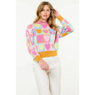 Mock Neck Heart Knit Sweater - PINK / XS-S-M-L(1-2-2-1)
