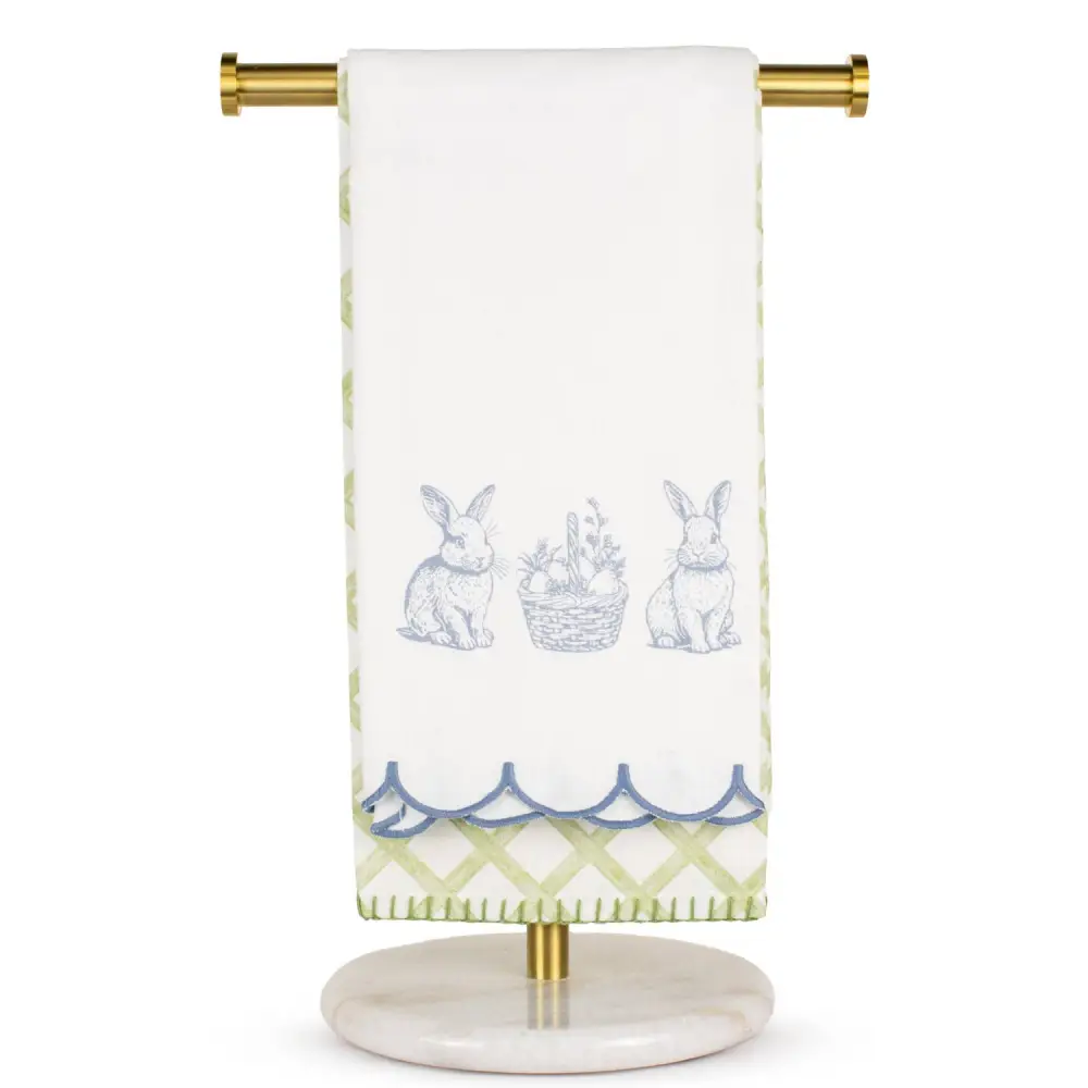 Morgan Bunny Trellis Hand Towels White/Green/Blue 20x28 Set of 2