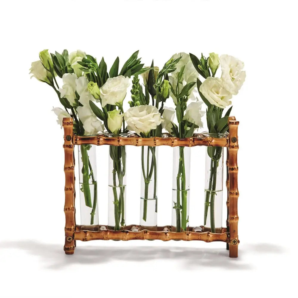 Natural Bamboo Vase with 5 Glass Tubes - Vase