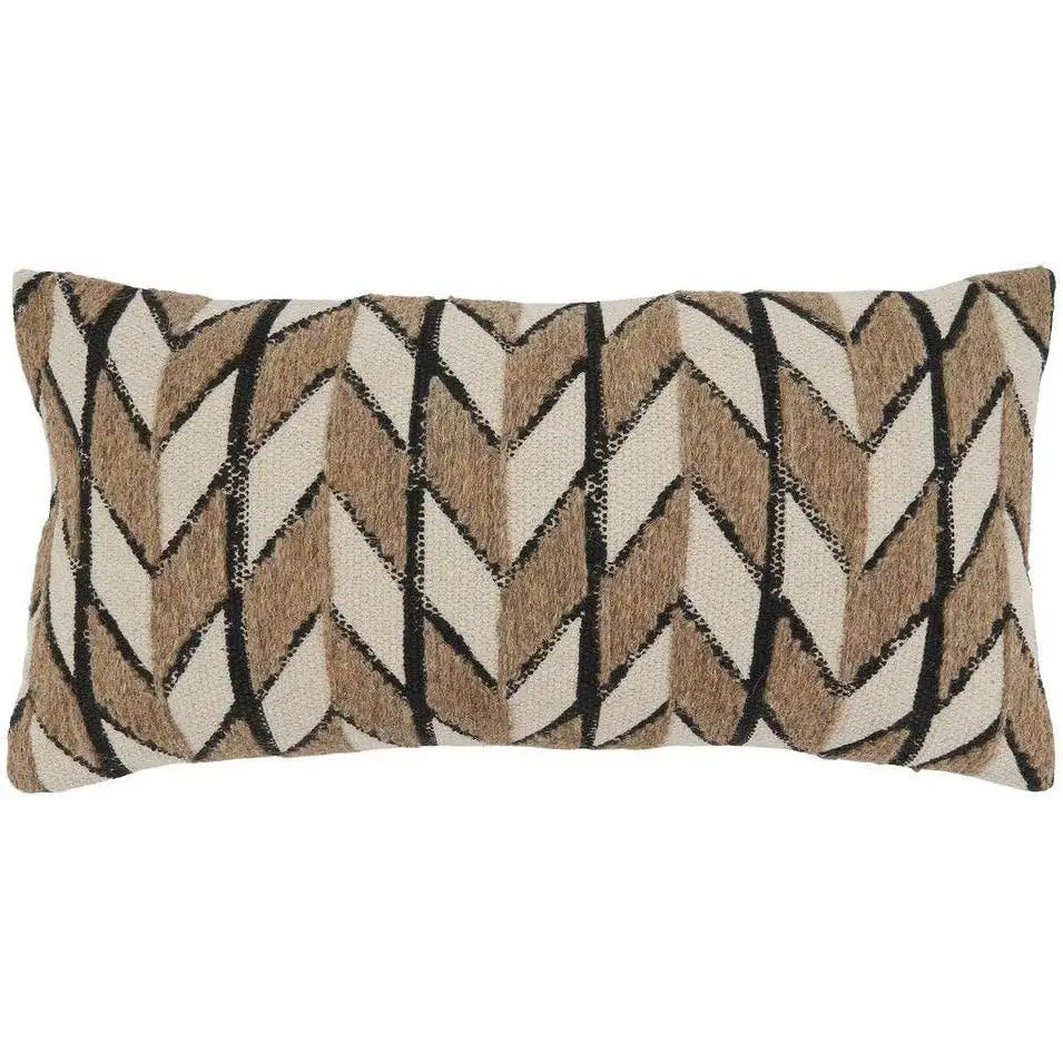 Natural Embroidered Chevron Block 12’’X24’’ Throw Pillow - Lumbar Pillow