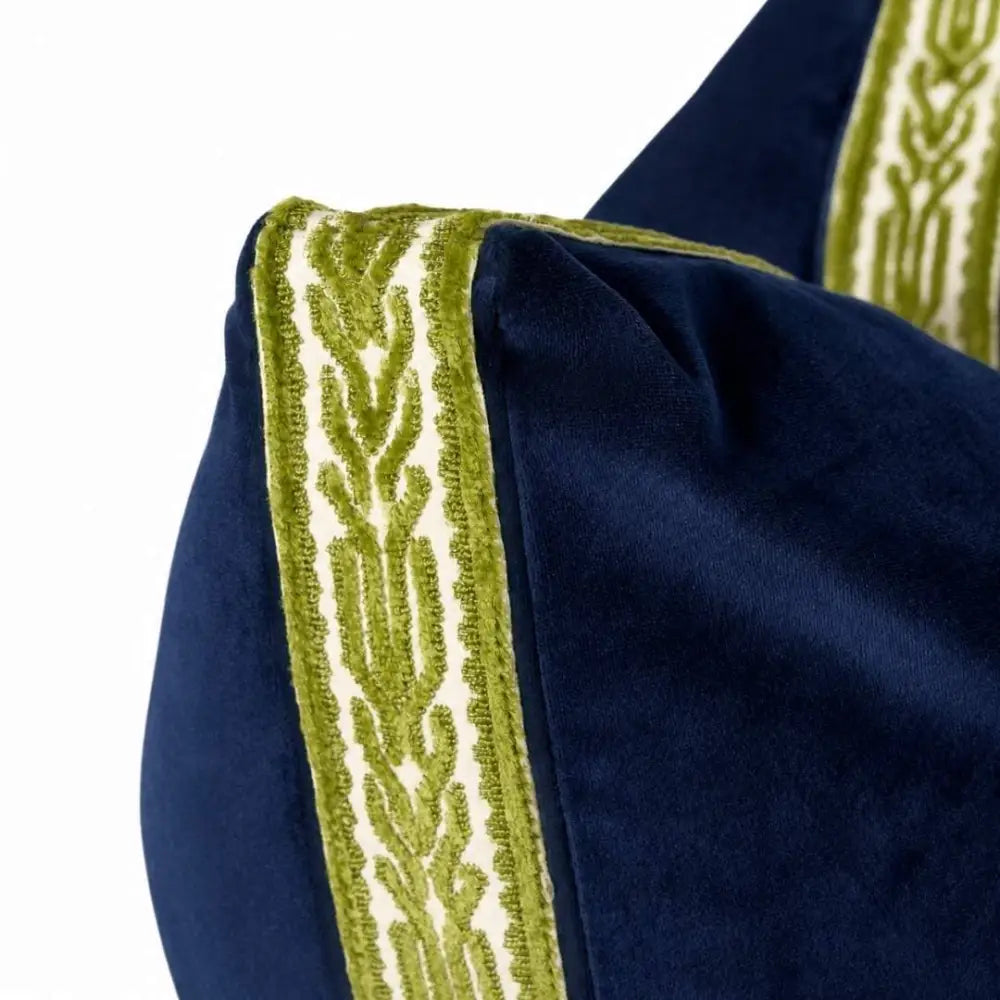 Navy Velvet Pillow with Green Embroidery - One Size