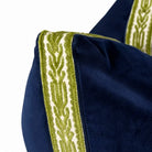 Navy Velvet Pillow with Green Embroidery - One Size