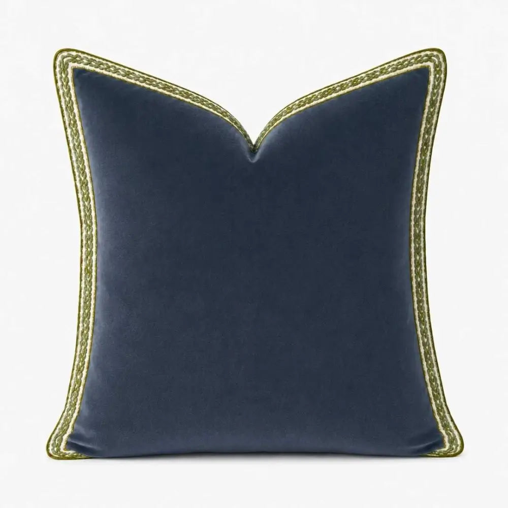 Navy Velvet Pillow with Green Embroidery - One Size