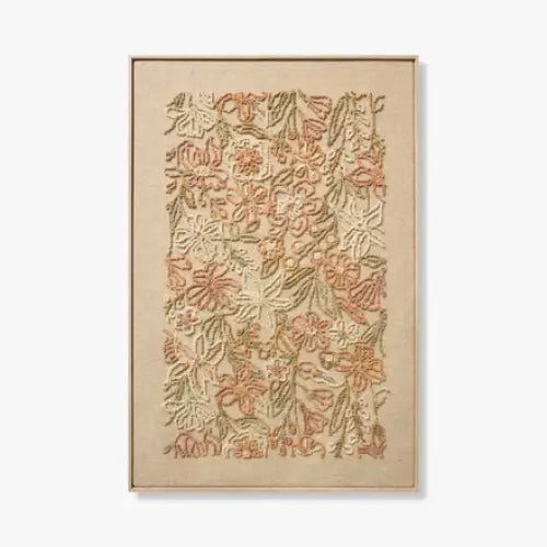 Neutral Floral Embroidered Art - Artwork