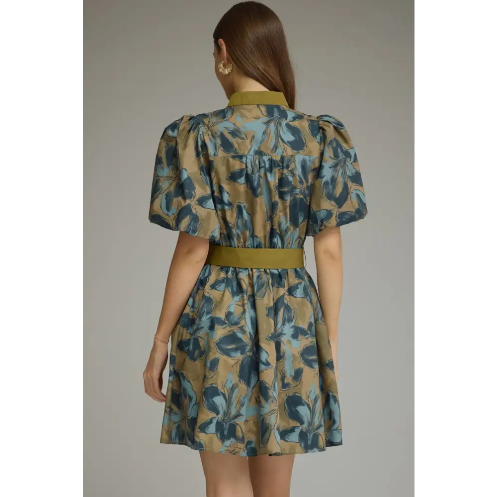 Olive Floral Mini Dress - Dress