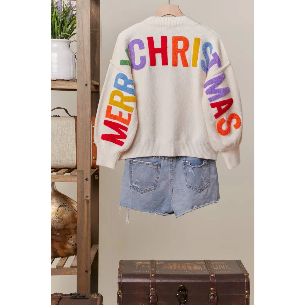 OVERSIZE Christmas Sweater with Lettering - S / Ivory-Multi