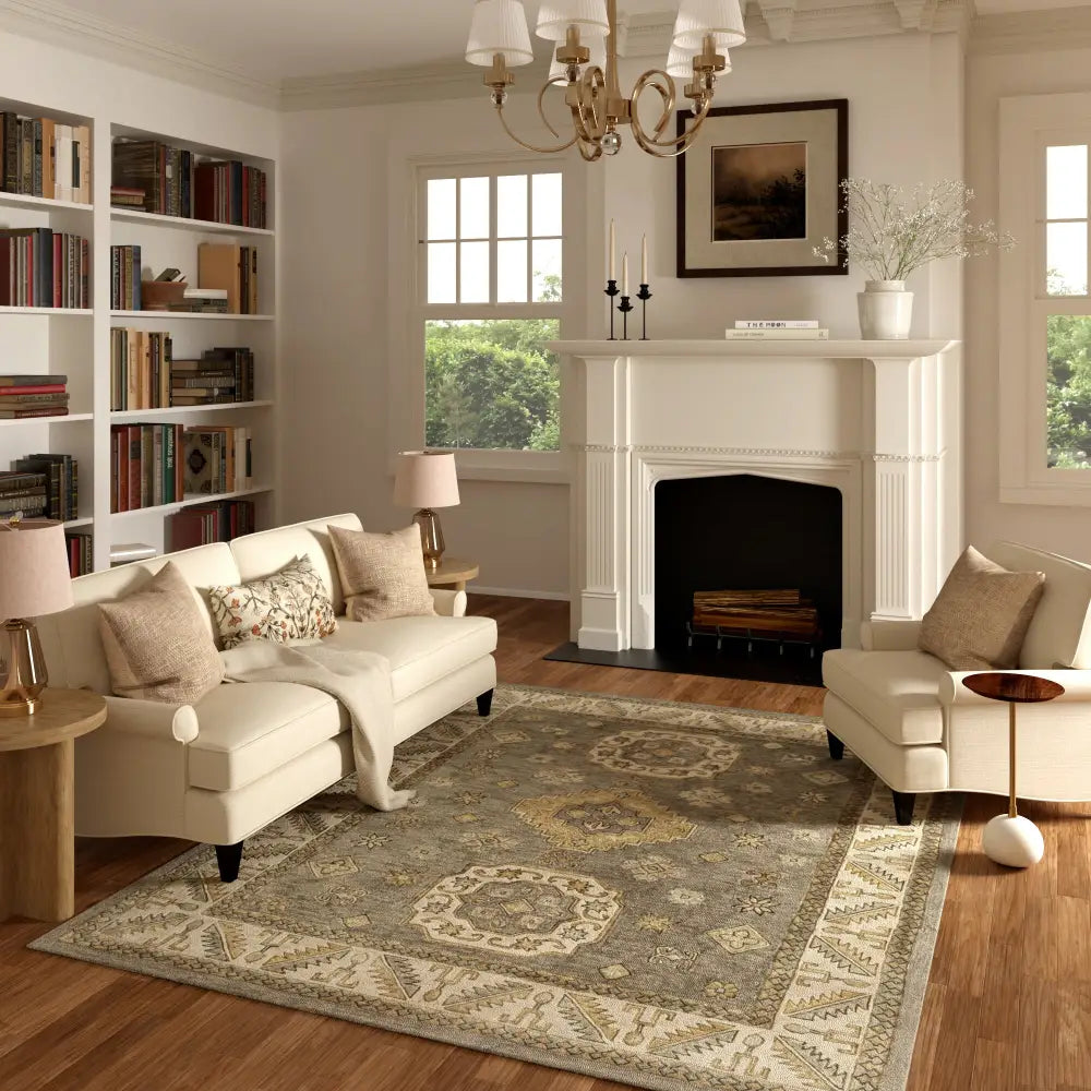 Petros Neutral Traditional Area Rug - Area Rug
