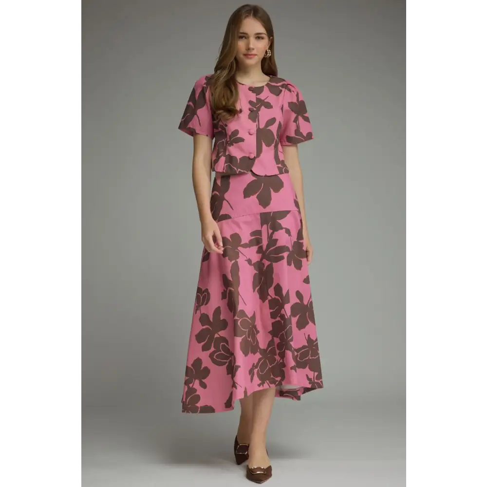 Pink and Brown Floral Skirt - Skirt