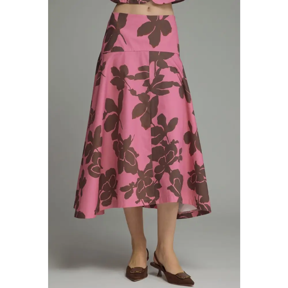 Pink and Brown Floral Skirt - S - Skirt