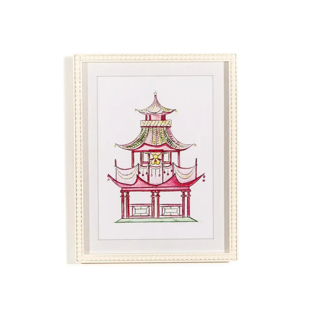 Pink Pagoda White Beaded Framed Wall Art Print - 3 - Artwork