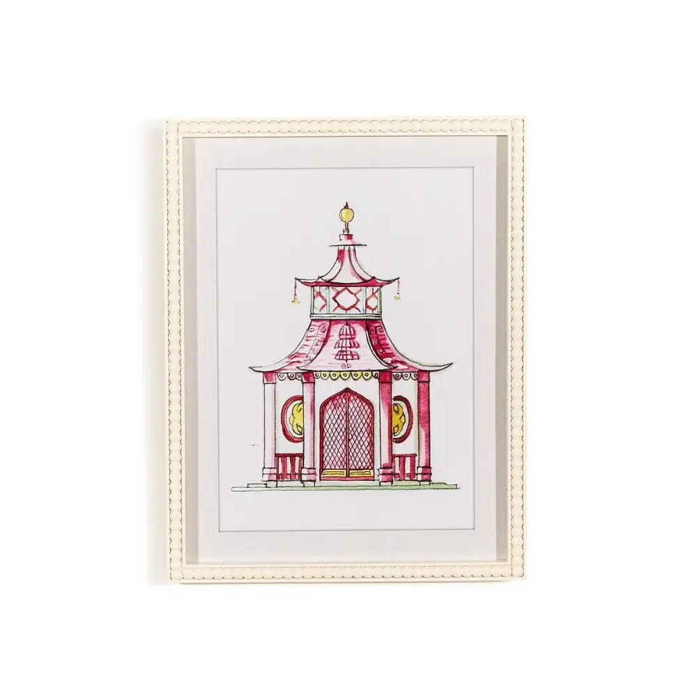 Pink Pagoda White Beaded Framed Wall Art Print - 4 - Artwork