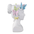 Plant Pot - White Polyresin Lady Multicolor Butterflies 7in