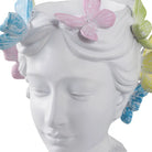 Plant Pot - White Polyresin Lady Multicolor Butterflies 7in