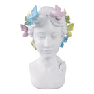 Plant Pot - White Polyresin Lady Multicolor Butterflies 7in
