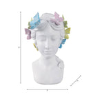 Plant Pot - White Polyresin Lady Multicolor Butterflies 7in