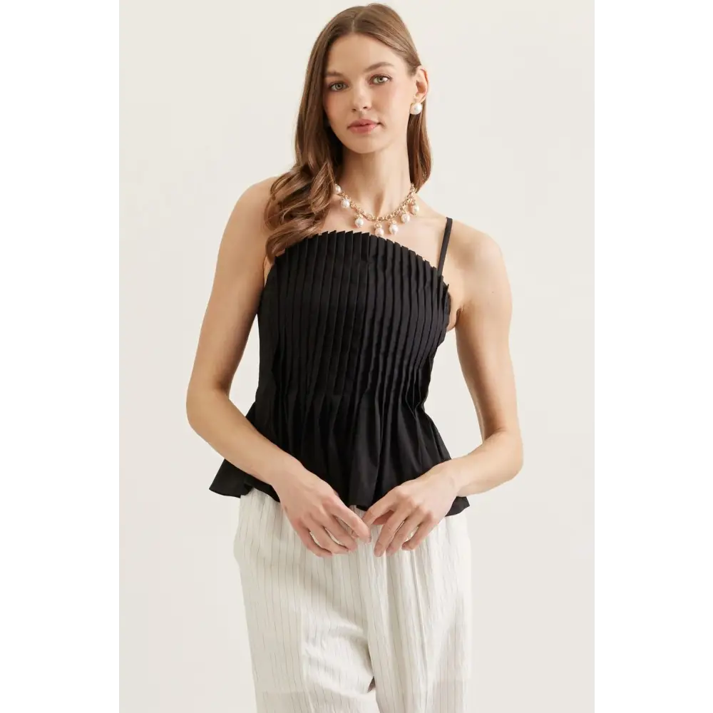 Pleated Cami Top - Black / S - Blouse