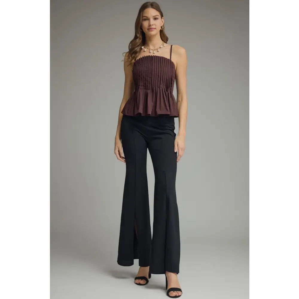 Pleated Cami Top - Dark Brown / S - Blouse