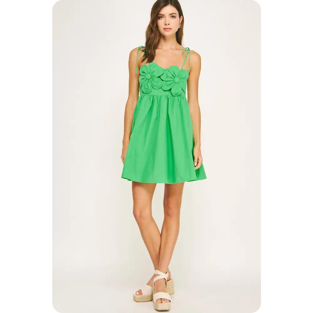 Quilted Flower Detail Poplin Mini Dress