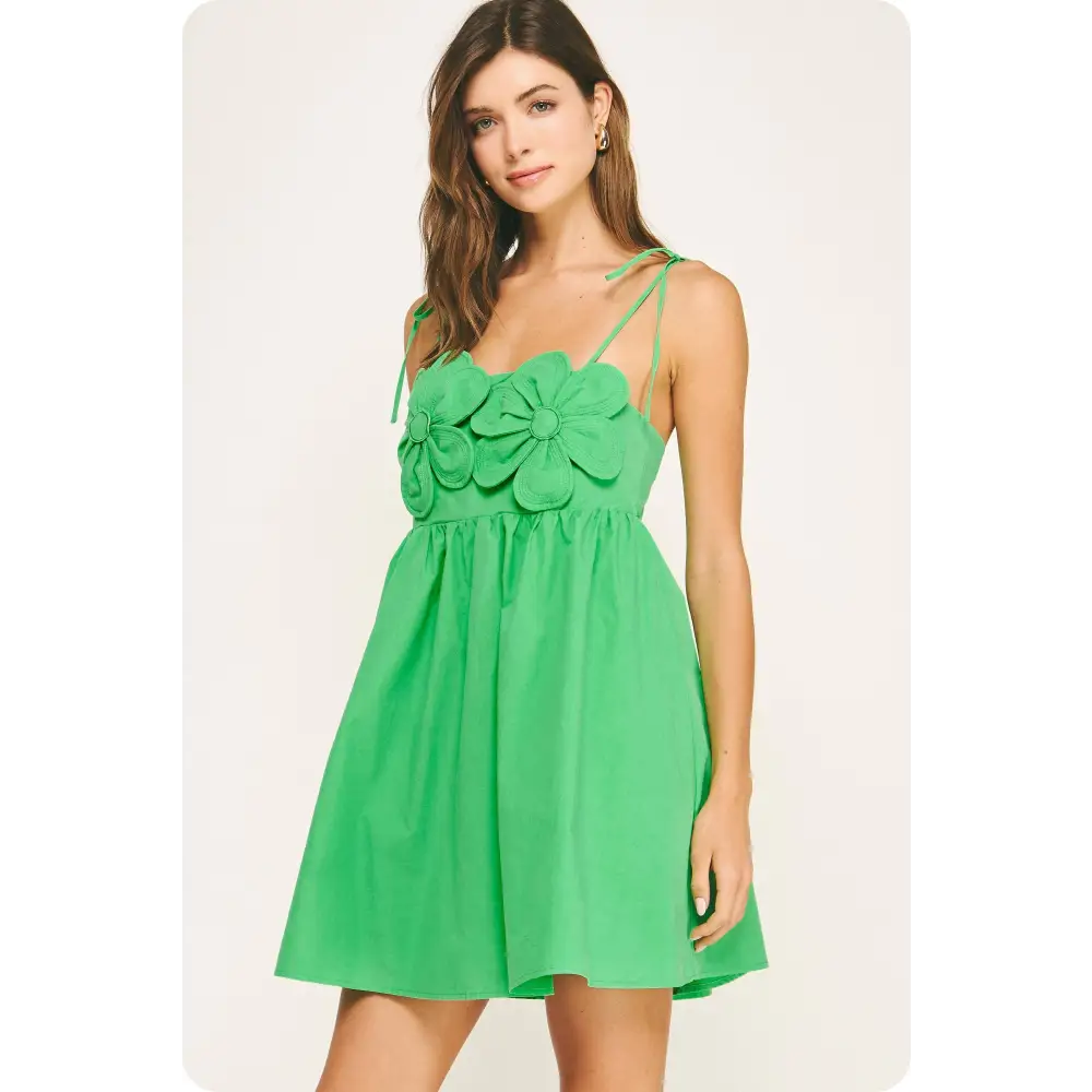 Quilted Flower Detail Poplin Mini Dress