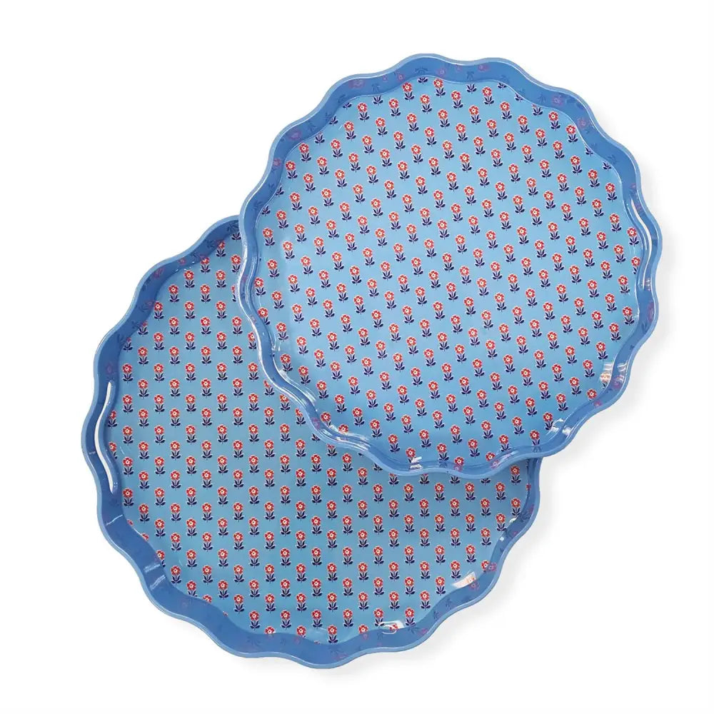 Red White and Bloom Scalloped Tray - Small - TRAY