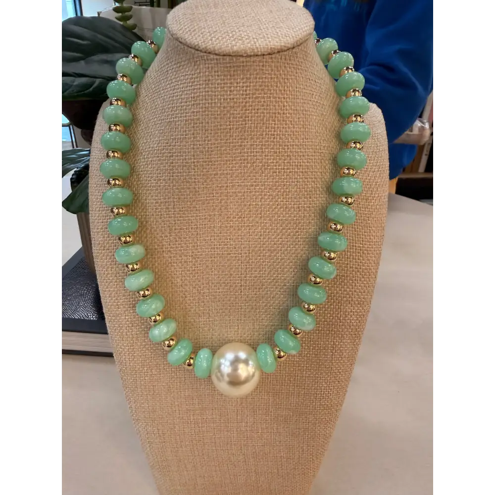 Rondelles with Pearl Statement Necklace - Blue - Necklace