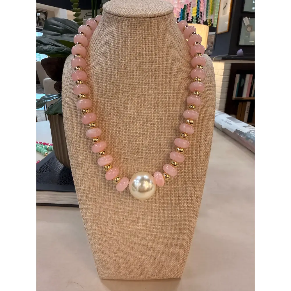 Rondelles with Pearl Statement Necklace - Light Pink - Necklace