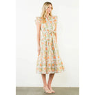 Ruffle Sleeves Floral Pattern Dress - PEACH / XS-S-M-L(1-2-2-1)