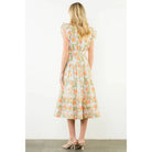Ruffle Sleeves Floral Pattern Dress - PEACH / XS-S-M-L(1-2-2-1)