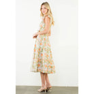 Ruffle Sleeves Floral Pattern Dress - PEACH / XS-S-M-L(1-2-2-1)
