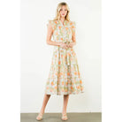 Ruffle Sleeves Floral Pattern Dress - PEACH / XS-S-M-L(1-2-2-1)