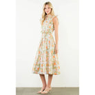 Ruffle Sleeves Floral Pattern Dress - PEACH / XS-S-M-L(1-2-2-1)