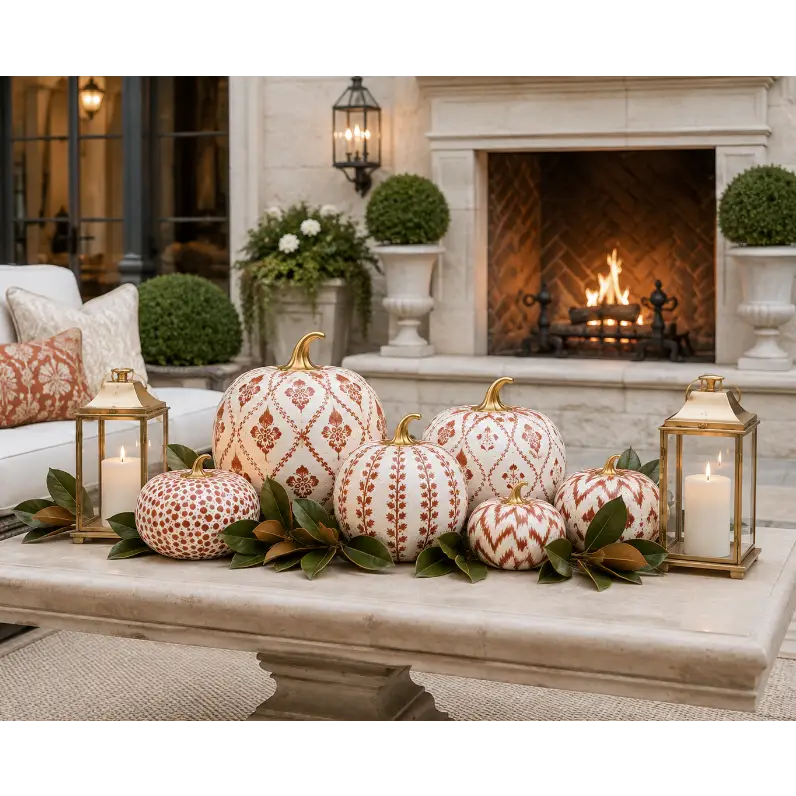 Rusty Red Bird & Vine Pumpkin - 8’’
