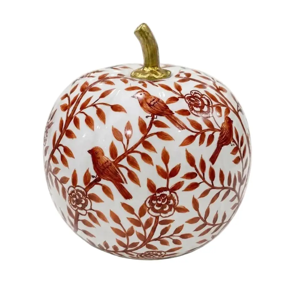 Rusty Red Bird & Vine Pumpkin - 8’’