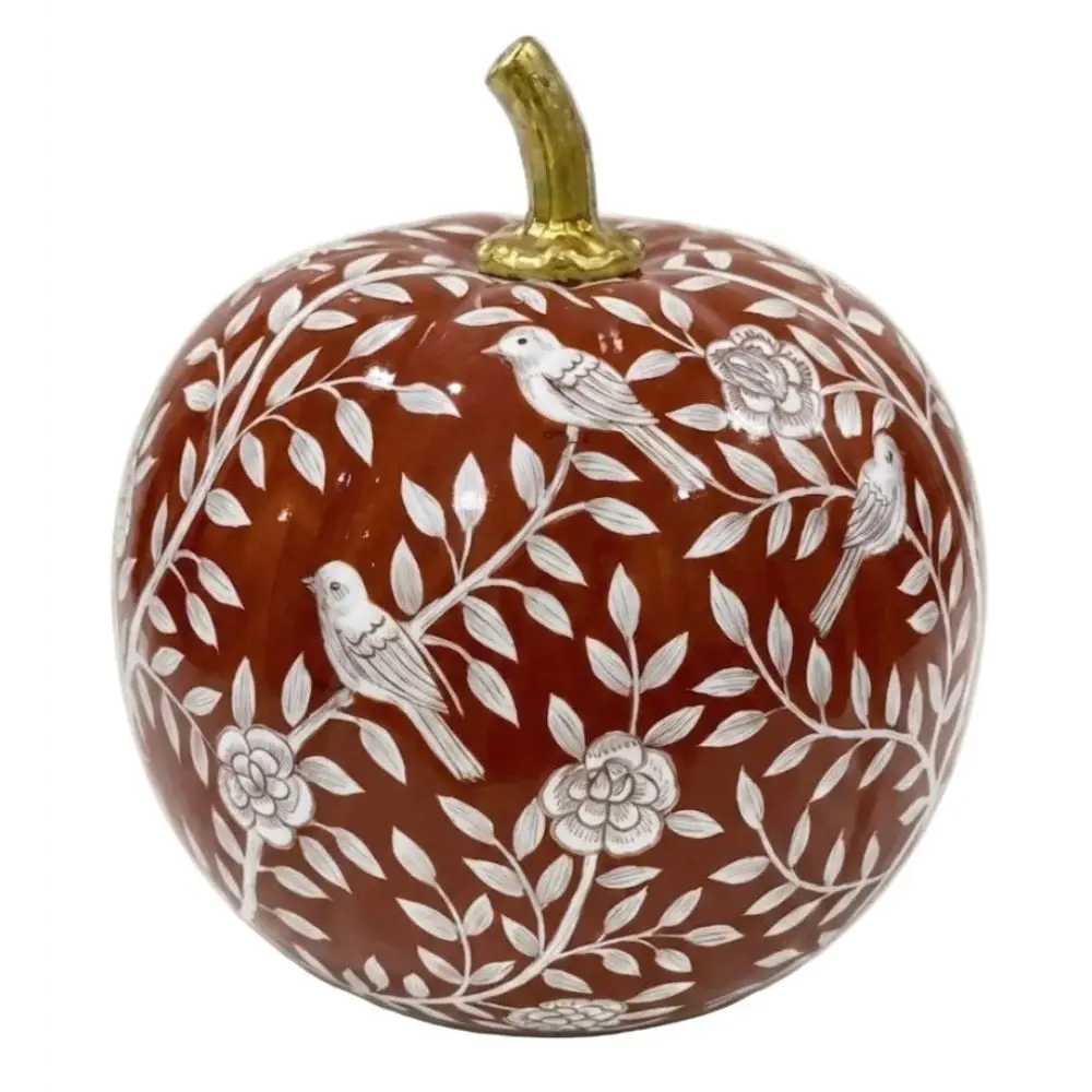 Rusty Red Bird & Vine Silhouette Pumpkin - 10’’