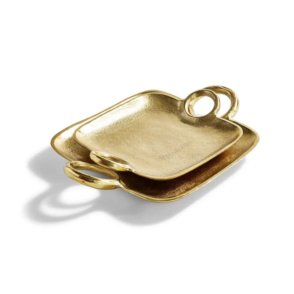 S/2 Golden Tray w/ Gold Handles - Home Decor