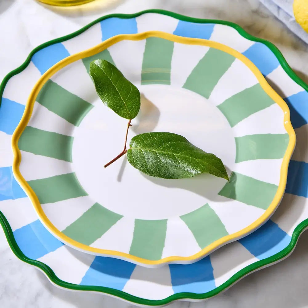 Sage Green Striped Salad / Dessert Plates - Desser Plate
