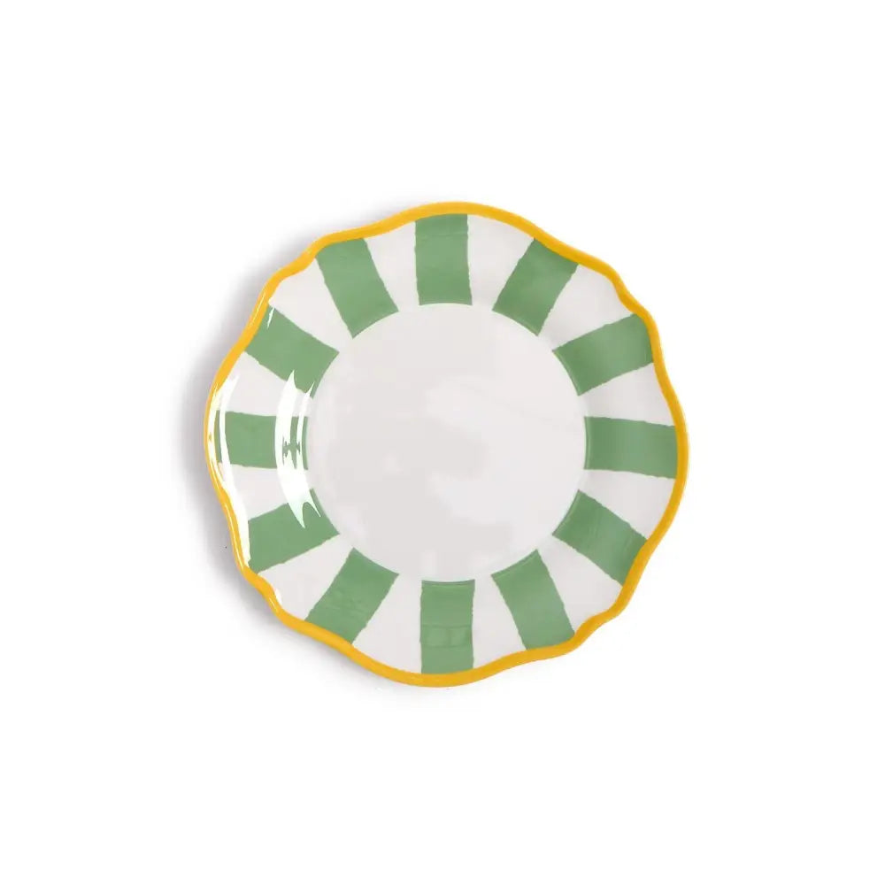 Sage Green Striped Salad / Dessert Plates - Desser Plate