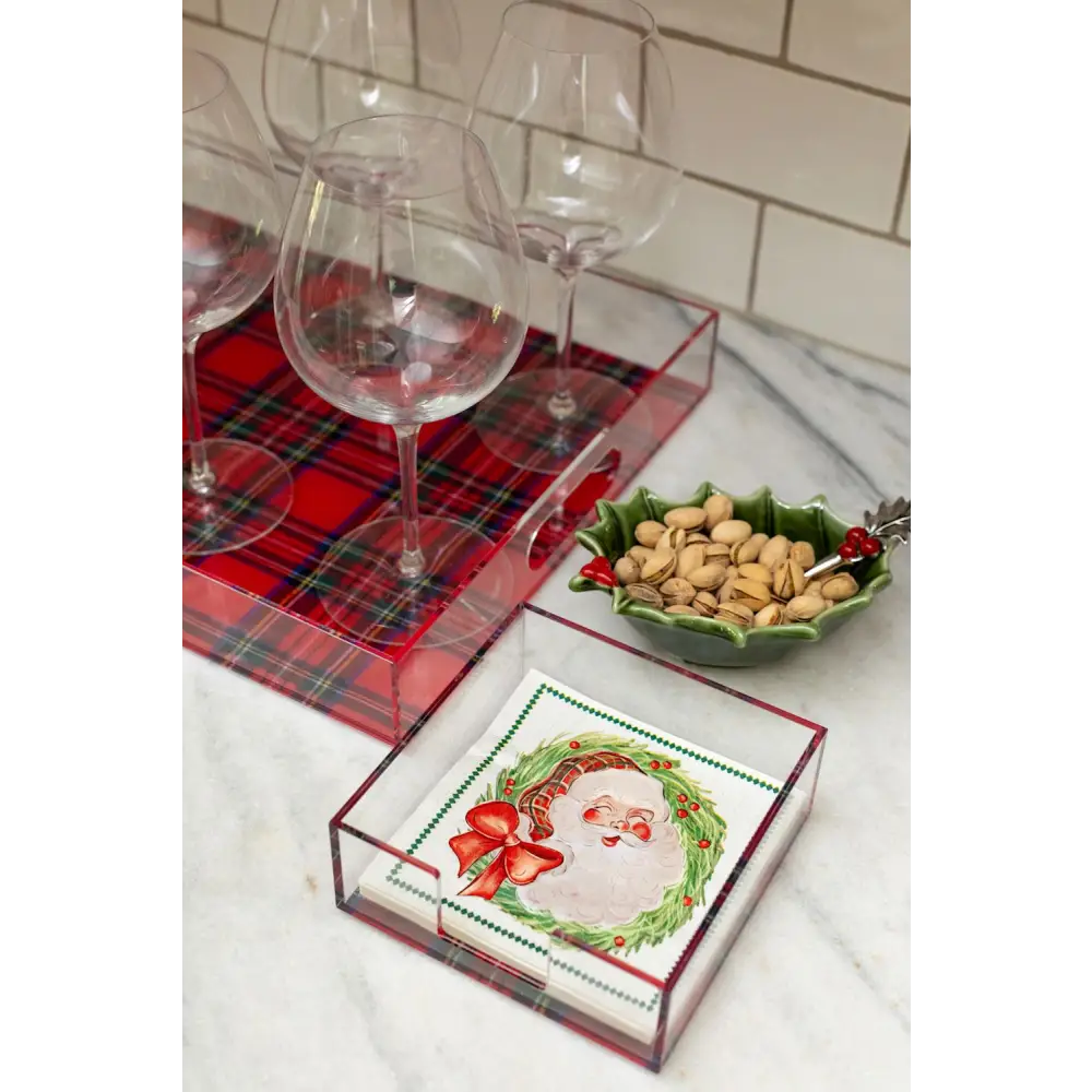 SANTA NAPKIN & TARTAN CADDY SET - CHRISTMAS