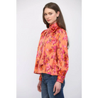 SATIN STANDING COLLAR WITH TIE DETAIL NECK BLOUSE FT25694