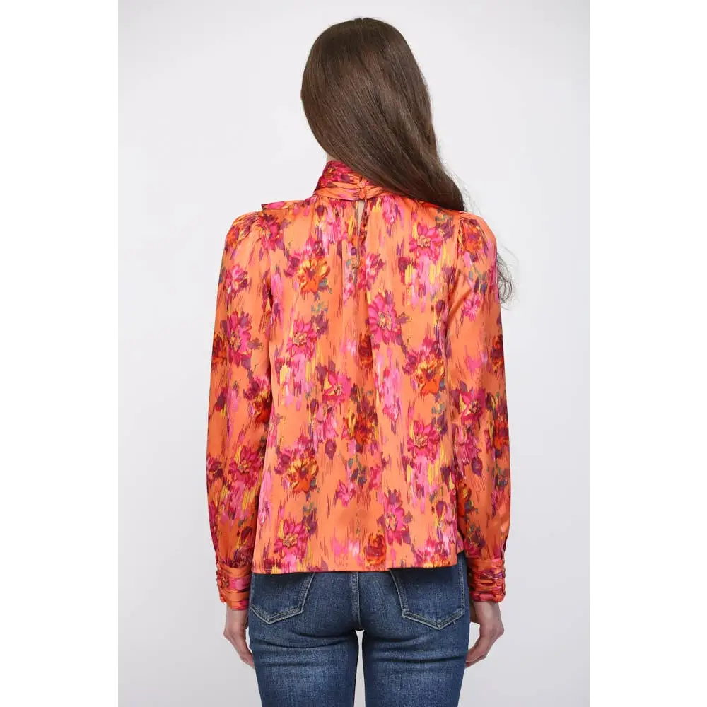 SATIN STANDING COLLAR WITH TIE DETAIL NECK BLOUSE FT25694