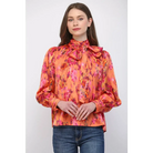 SATIN STANDING COLLAR WITH TIE DETAIL NECK BLOUSE FT25694