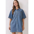 Scallop Edge Denim Mini Shirt Dress RD374