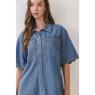 Scallop Edge Denim Mini Shirt Dress RD374