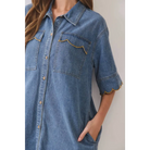 Scallop Edge Denim Mini Shirt Dress RD374