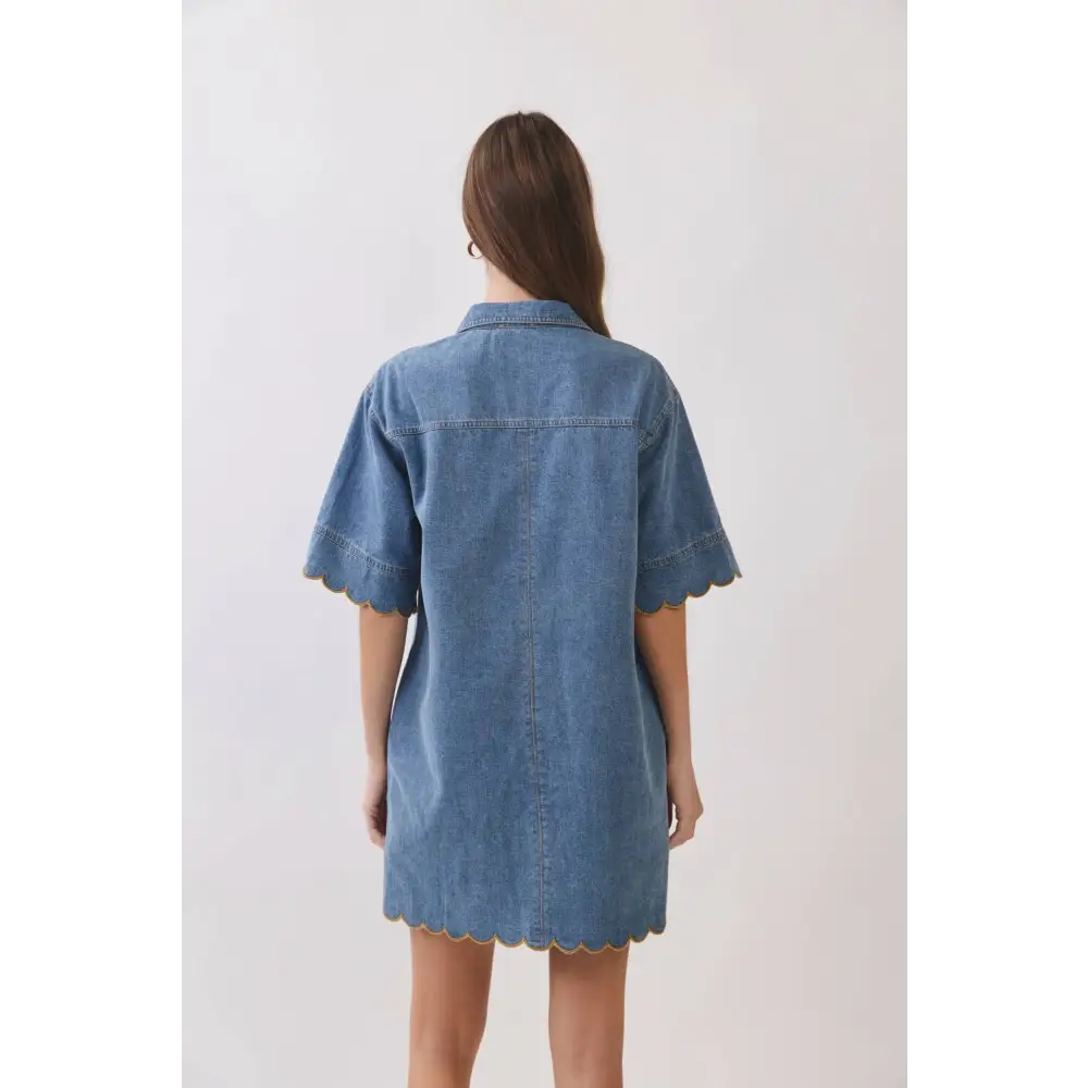 Scallop Edge Denim Mini Shirt Dress RD374