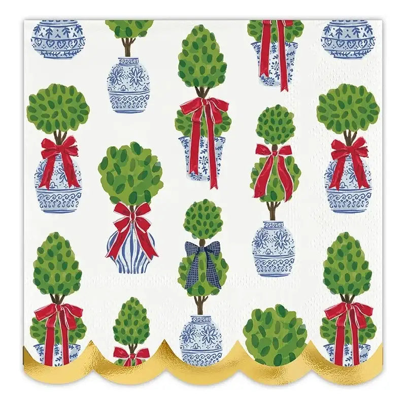 Scalloped Cocktail Napkin - Holiday Topiaries - Napkin